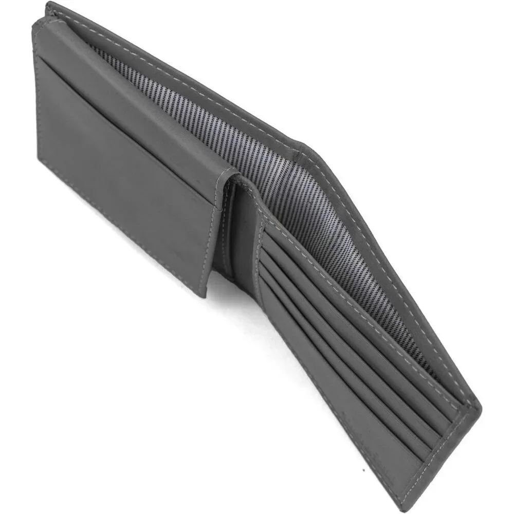 Men's Attached Flip Pocket Fashionable Charcoal Genuine Leather Wallet Design